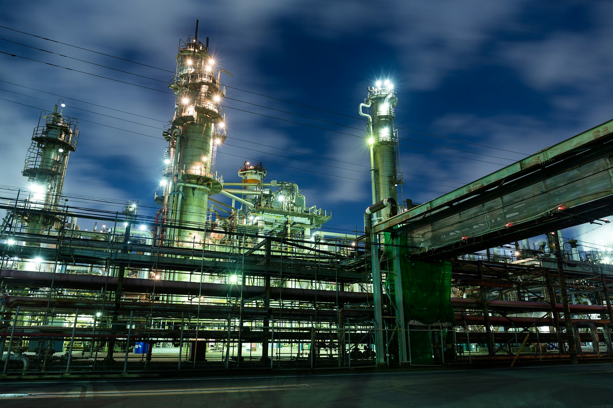 Oil refinery at night